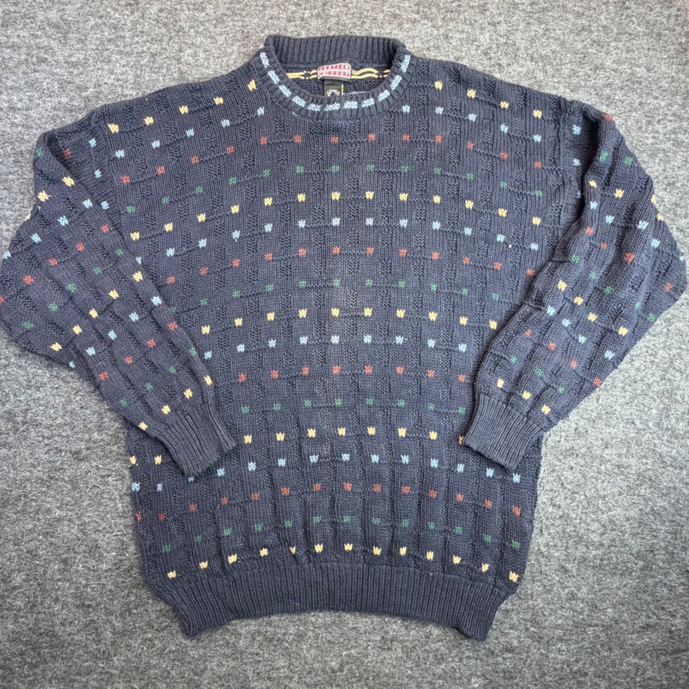 Vintage Jantzen Sport Crewneck Knit Sweater Mens XL Blue Cotton Grandpa Made USA